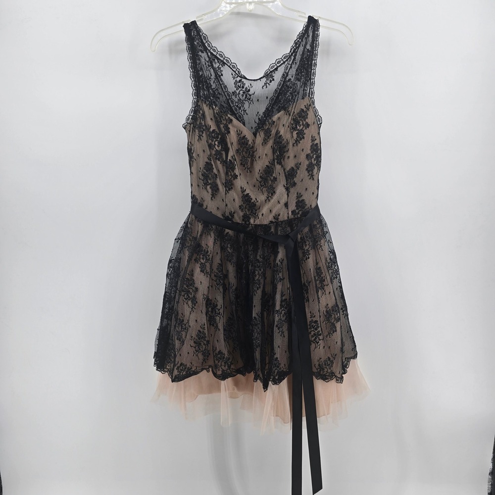 Camille La Vie Black Lace Tulle Fit Flare Cocktail Dress Champagne Metallic 5/6
